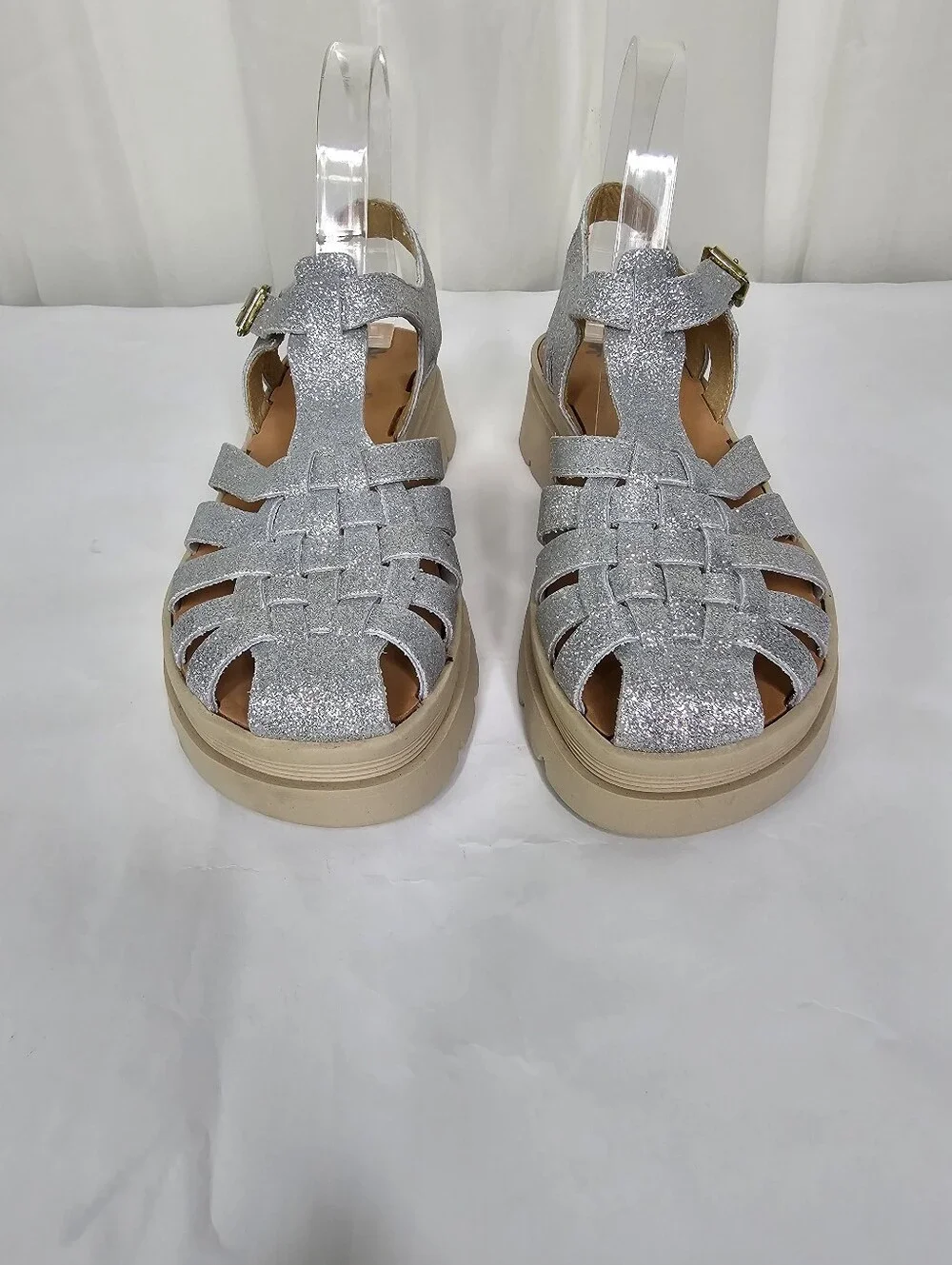Méduse Jellyfish Silver Glitter Platform Fisherman Sandals Size 38